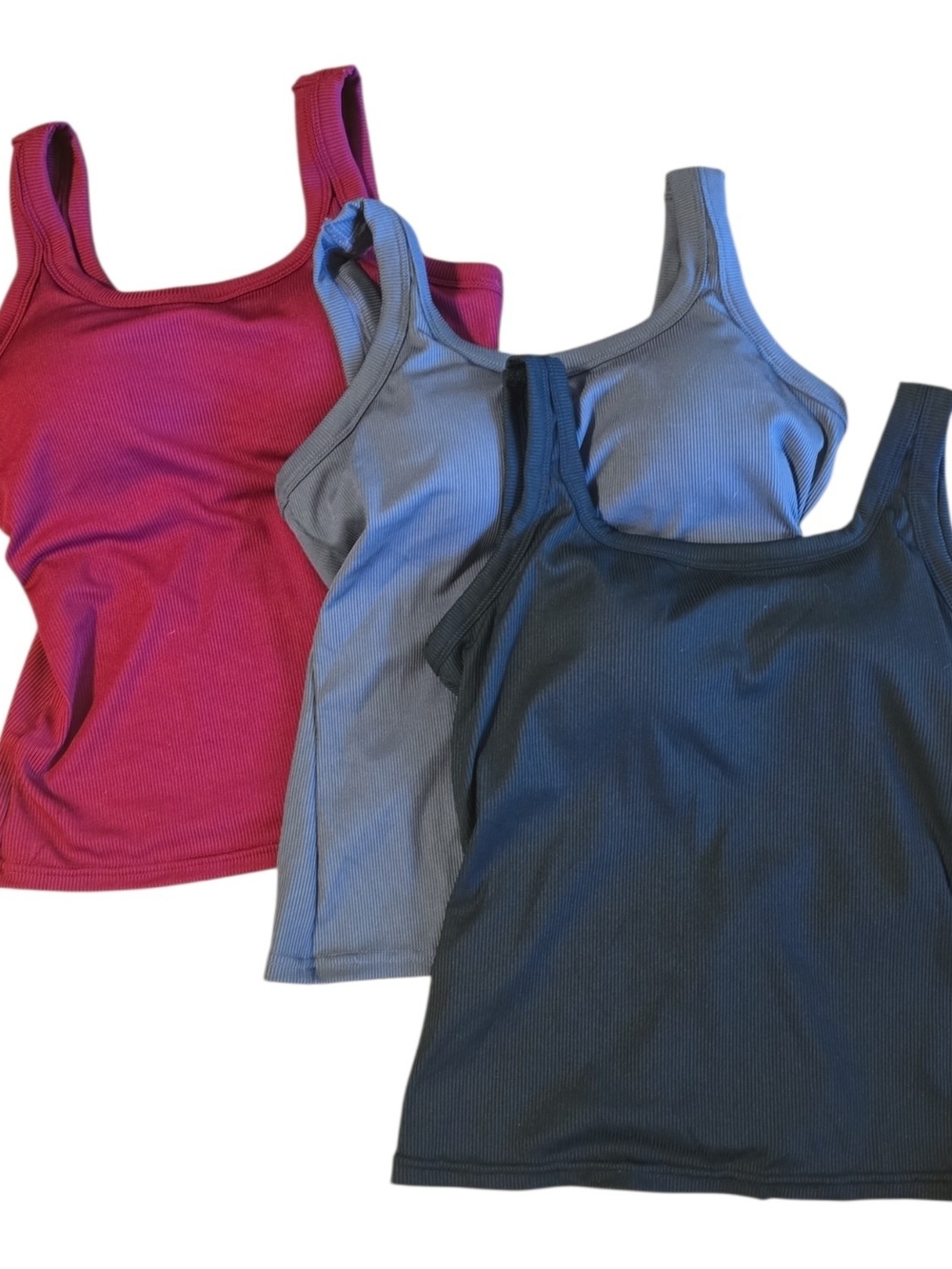 SHEIN Ribbed Tank Tops - Red, Gray, Black Built In Bra